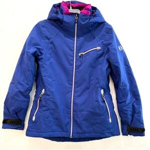 Women's Planet Earth Small Ski Snow Jacket Purple Pink Hoodie Zip Pockets